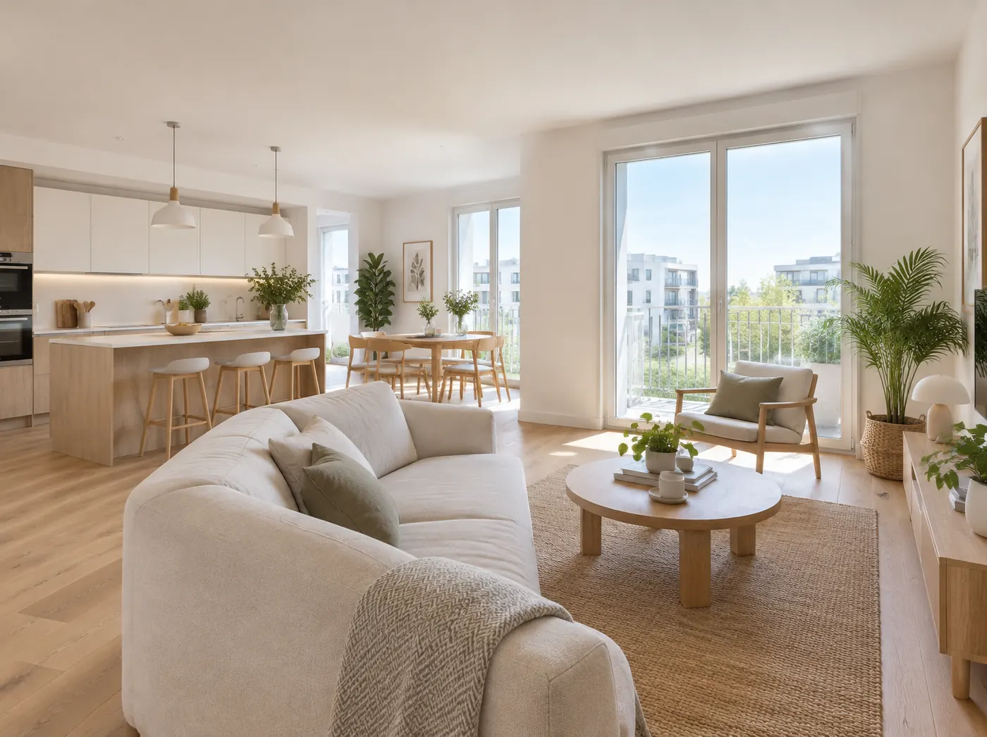 Séjour moderne et lumineux d'un appartement neuf à louer